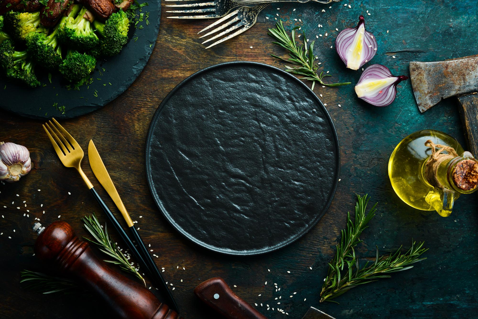 Large plated tasting menu on slate